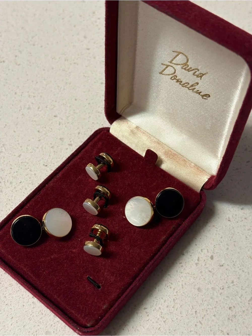 VTG David Donahue 14K GF Reversible Mother of Pearl & Onyx Tuxedo Stud Set 5PC